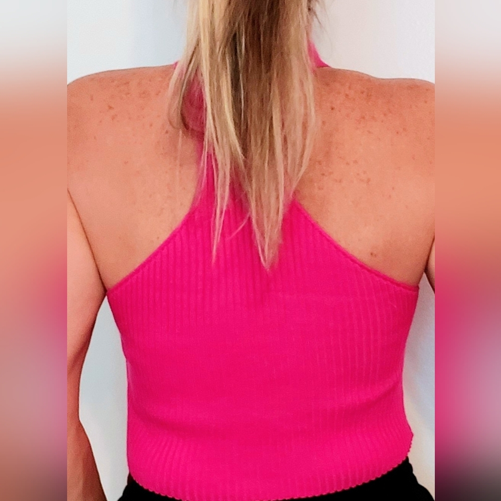 Pink Ribbed Halter Top By Almost Famous Size Medium - Picture 7 of 8